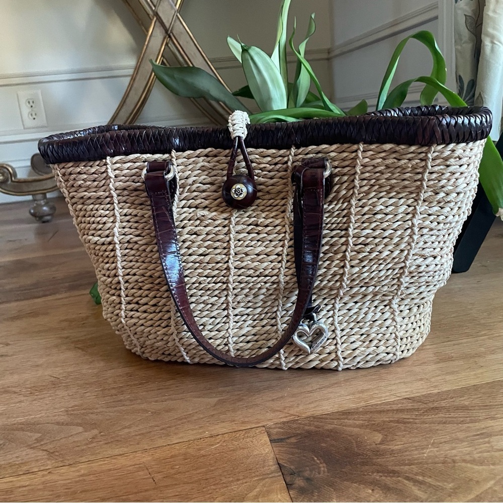 Brighton Woven Straw Raffia Top Handle Basket Bag
